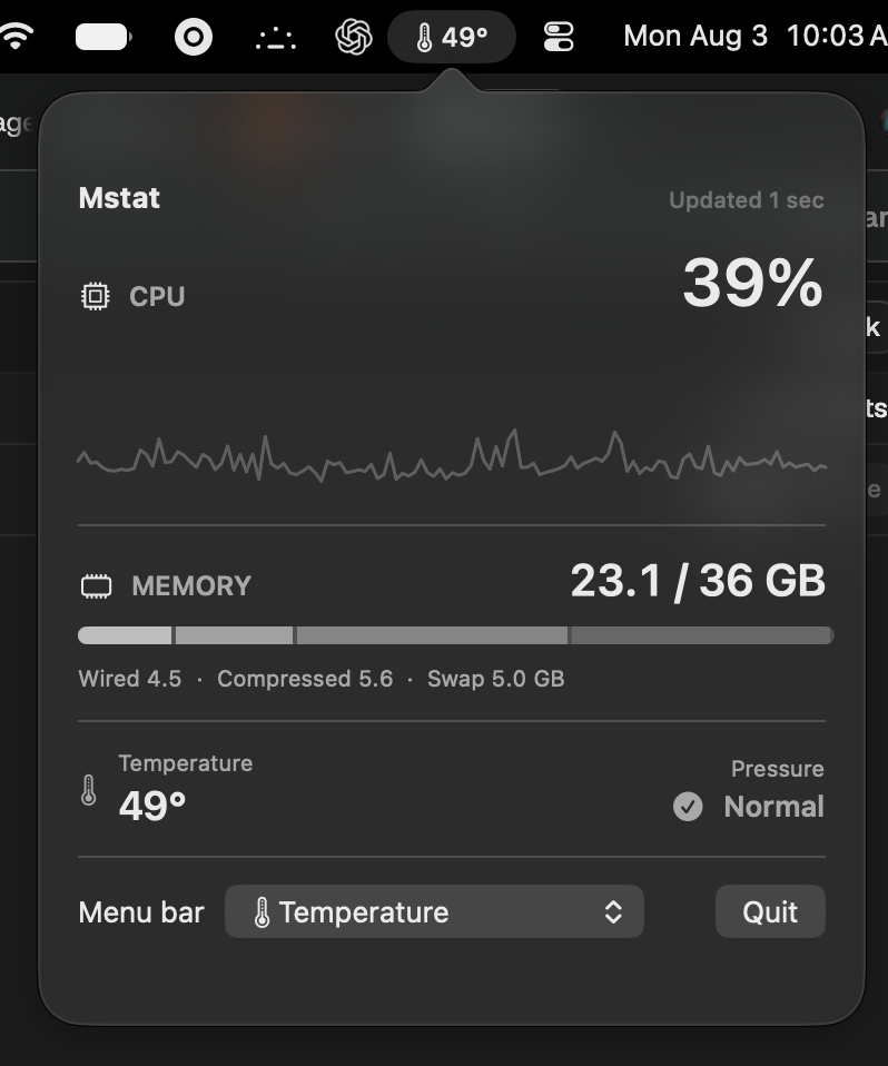 Mstat menu bar popover